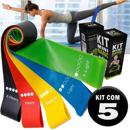 Kit 5 Mini Faixas Elásticas de Resistência para Treino, Academia e Exercícios em Casa