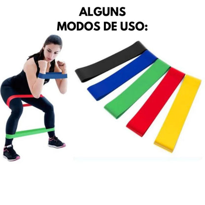 Kit 5 Mini Faixas Elásticas de Resistência para Treino, Academia e Exercícios em Casa