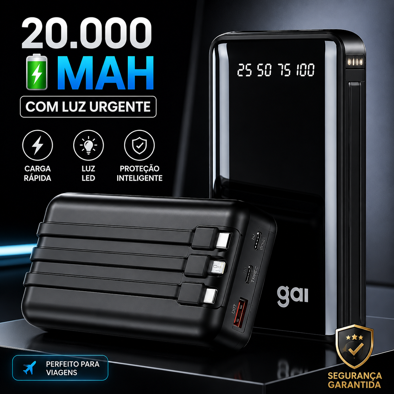 Power Bank 20.000mAh Turbo com Carregamento Rápido