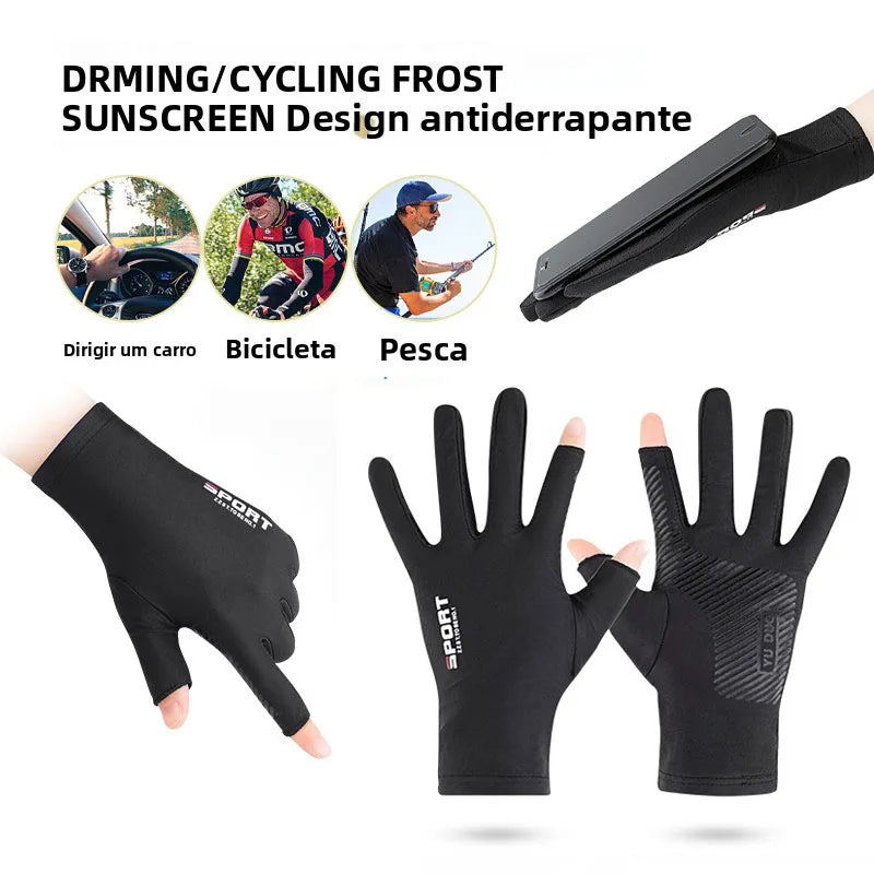 Luva Esportiva Antiderrapante com Proteção UV para Bike, Pesca e Academia