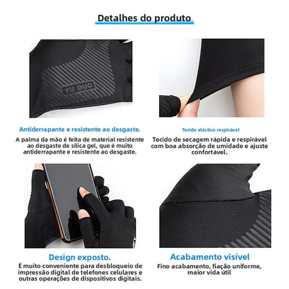 Luva Esportiva Antiderrapante com Proteção UV para Bike, Pesca e Academia
