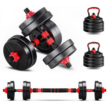 Kit de Halteres Ajustáveis 20kg com Barra Kettlebell para Treino e Academia em Casa.