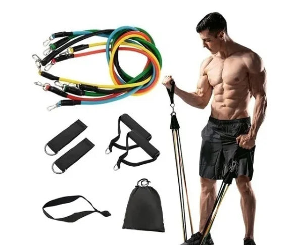 Kit 11 Elásticos Extensores para Musculação, Yoga, Pilates e Treino Funcional