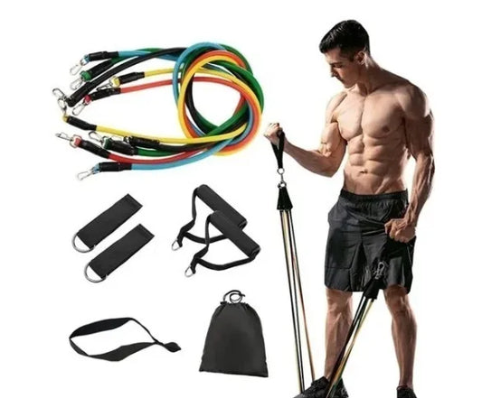 Kit 11 Elásticos Extensores para Musculação, Yoga, Pilates e Treino Funcional